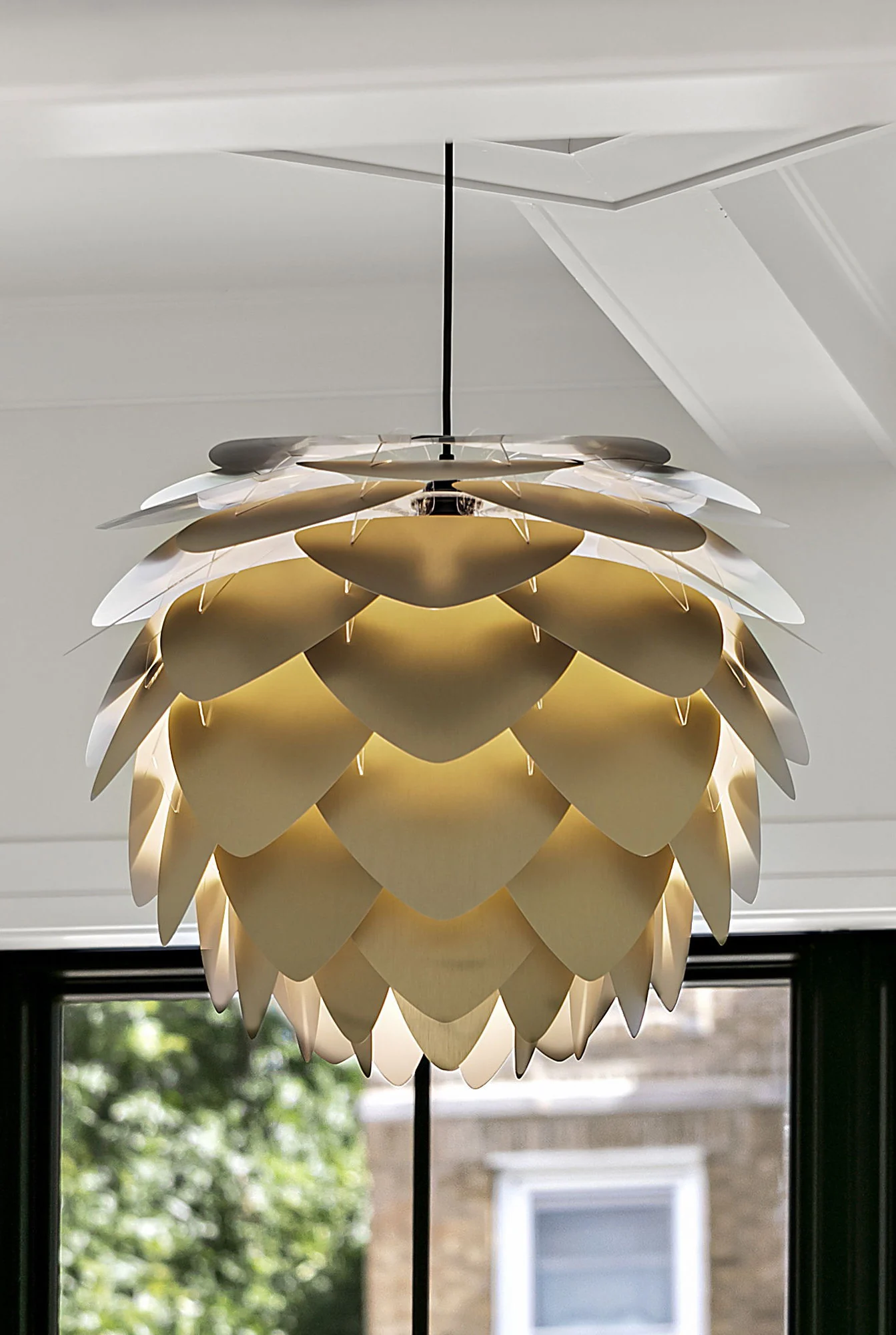 Sculptural pendant light in a bright interior